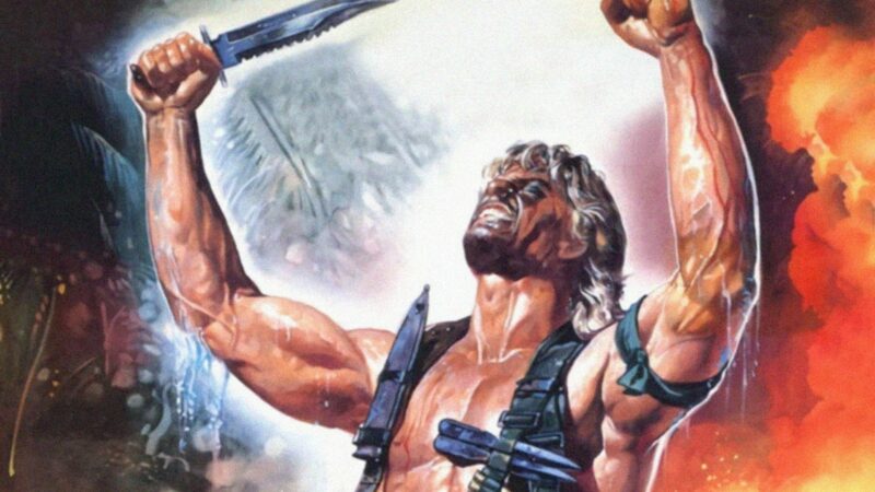 Rysunkowa grafika filmu z uzbrojonym mężczyzną.