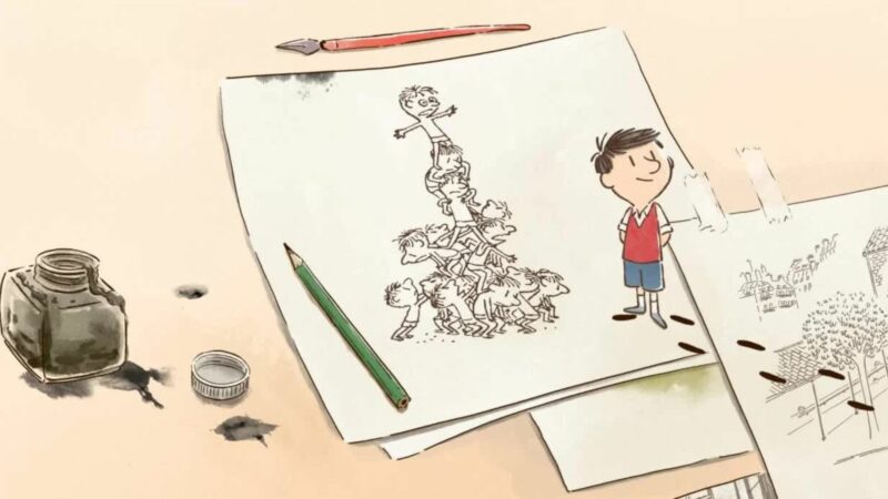 Animowany kadr, chłopiec i jego rysunki