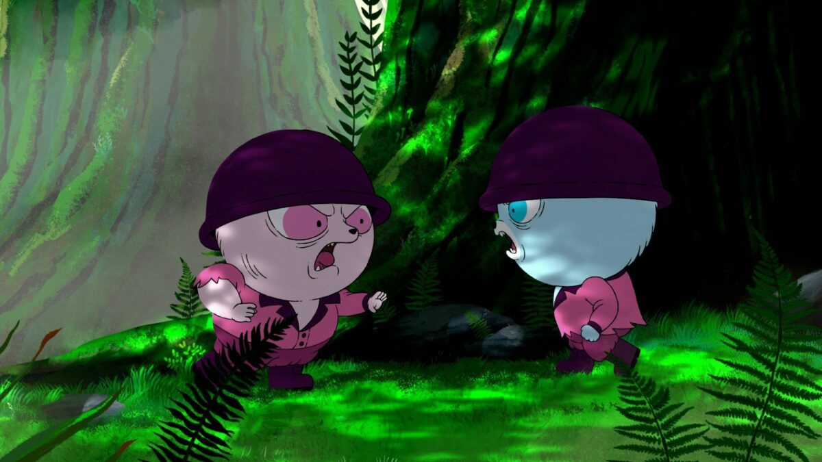 Kadr z filmu animowanego przedstawiający urocze zwierzątka kłócące się między sobą.