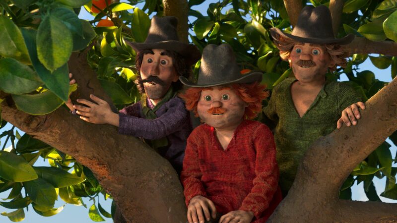 Trójka rozbójników na drzewie.