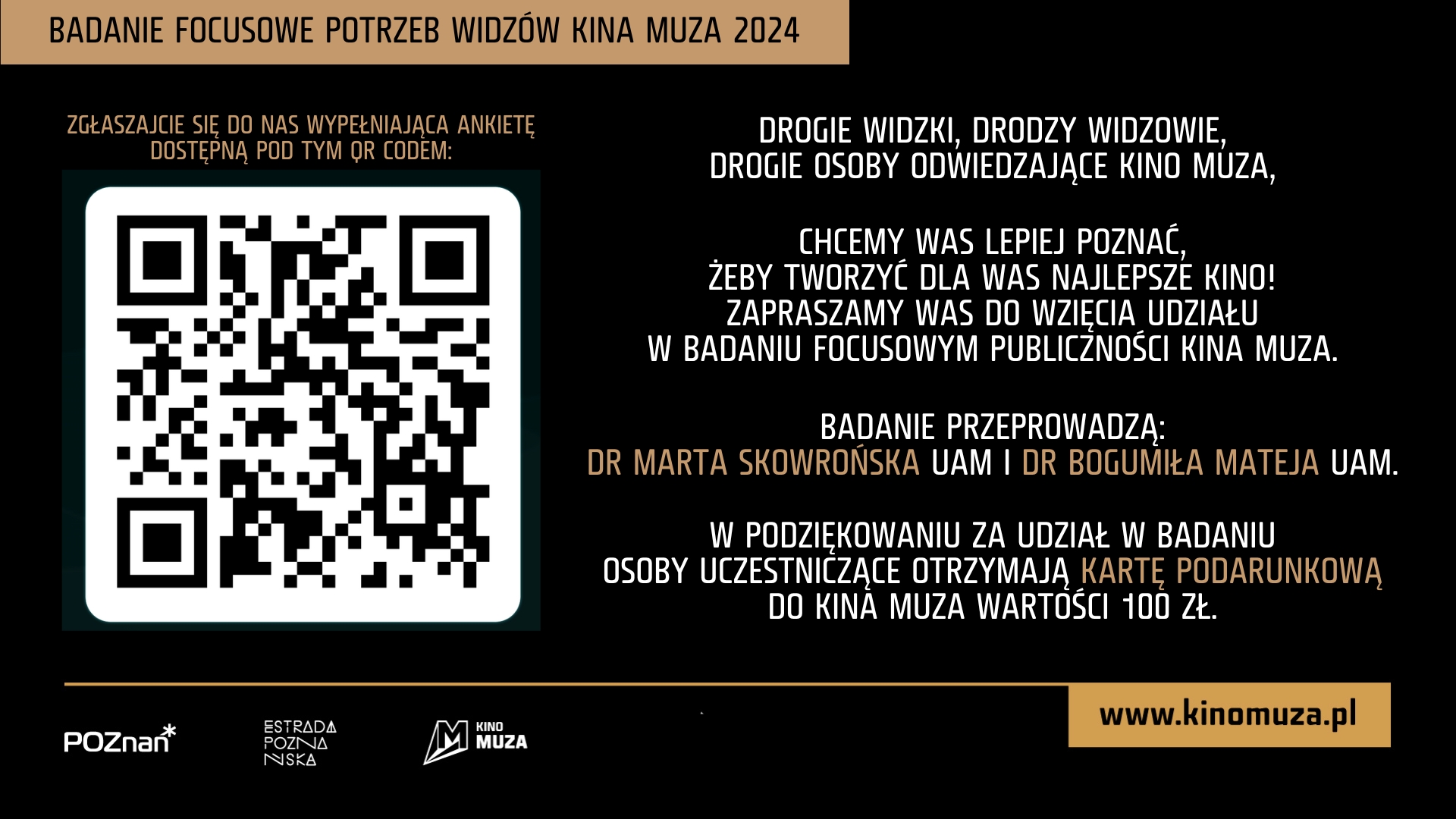 Grafika przedstawiająca informacje o badaniu publiczności Kina Muza.