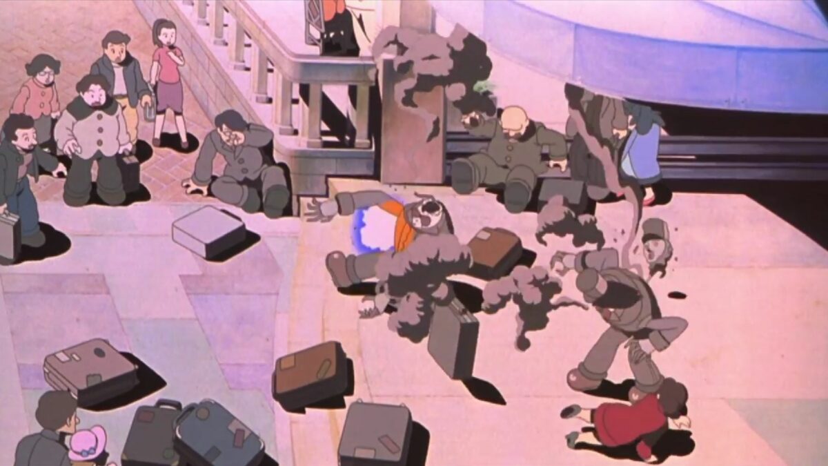 Kadr przedstawiający zamieszki na ulicy.