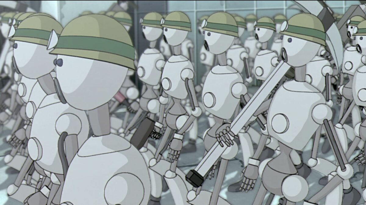 Kadr z armią robotów.