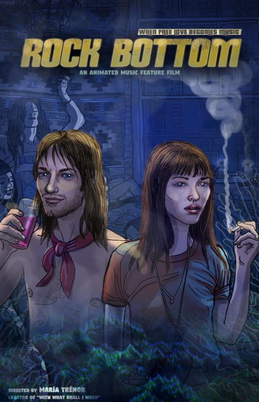 Plakat animacji przedstawia parę przy papierosie i drinku.