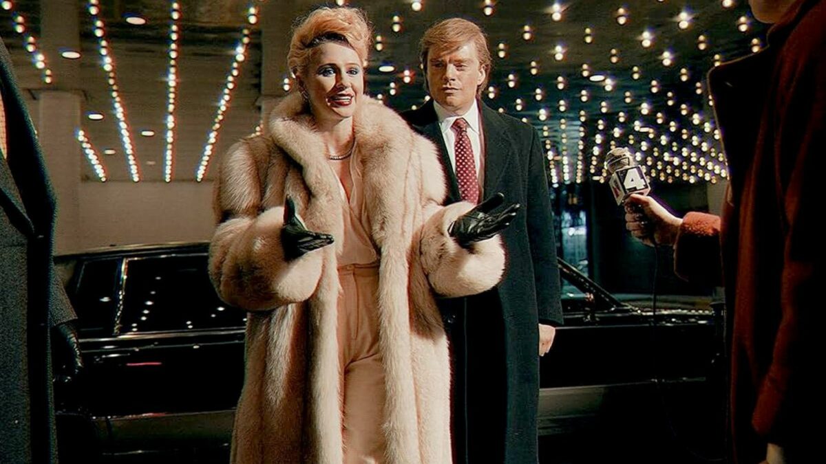 Mężczyzna i kobieta w za kulisach programu telewizyjnego.