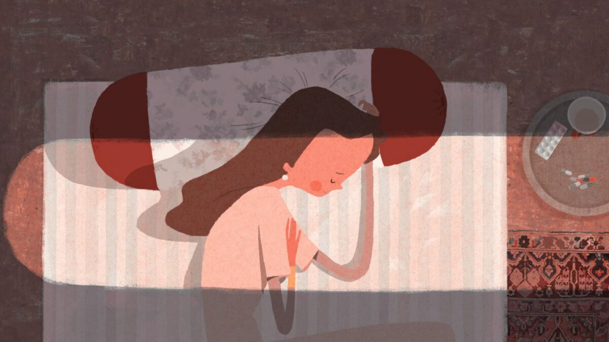 Kadr z animacji przedstawiający śpiącą dziewczynkę.