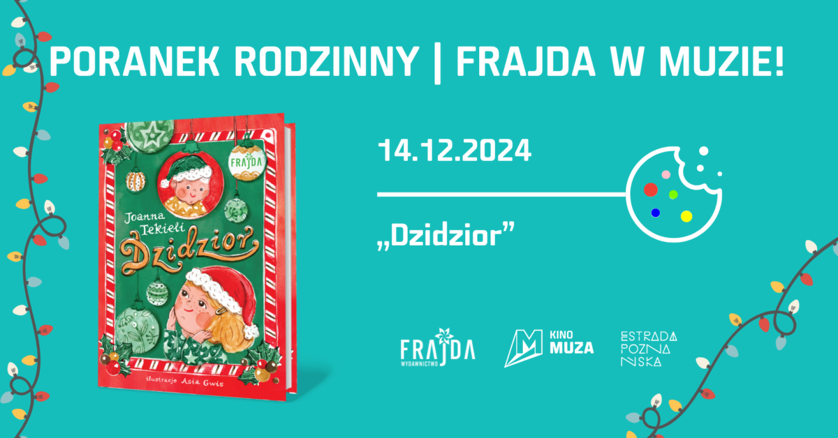 Grafika poranku rodzinnego z wydawnictwem frajda i okładką książki dla dzieci.