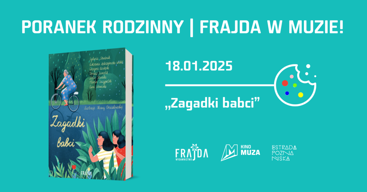 Grafika poranku rodzinnego z wydawnictwem frajda i okładką książki dla dzieci.