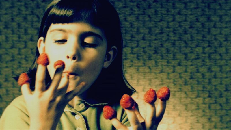 Dziewczynka objadająca się słodyczami.