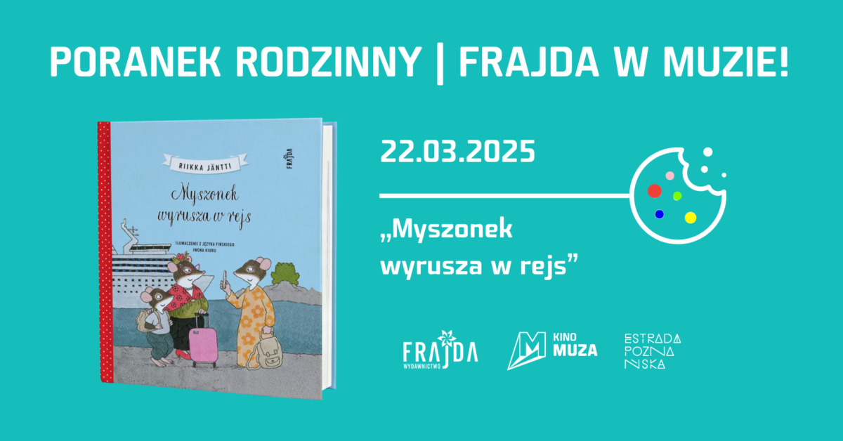 Grafika poranku rodzinnego z wydawnictwem frajda i okładką książki dla dzieci.