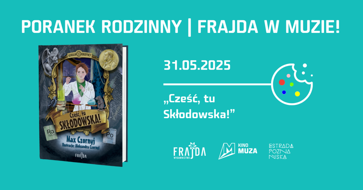 Grafika poranku rodzinnego z wydawnictwem frajda i okładką książki dla dzieci.