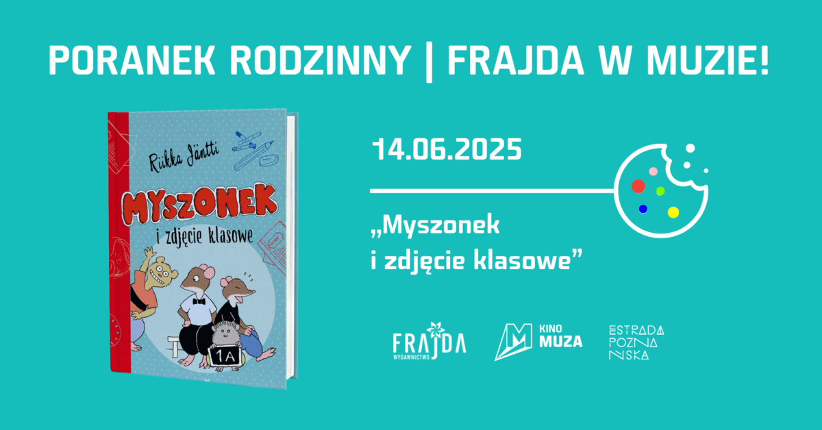 Plansza poranku rodzinnego z wydawnictwem frajda przedstawiająca okładkę książki tego poranku.