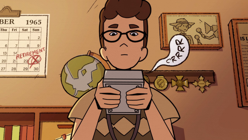 Kadr z animacji przedstawiający chłopca wpatrzonego w telefon.